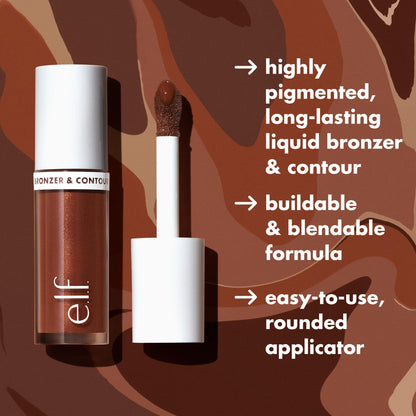 e.l.f. Camo Liquid Bronzer & Contour, Silky Pigmented Formula, Long-Lasting Glow for A Sun-Kissed, Sculpted Finish, Vegan & Cruelty-Free, 2 Fair/Light